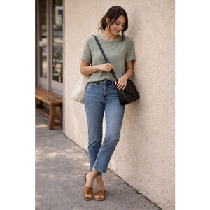 KUT Reese Ankle Straight Jeans Size 2 Light Wash Raw Hem Cropped Denim